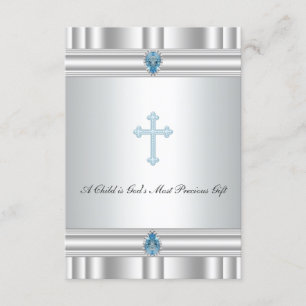 Grey and Blue Cross Christening Invitation