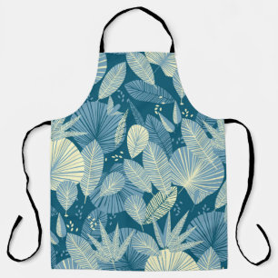 Grey and blue elegant tropical foliage seamless pa apron