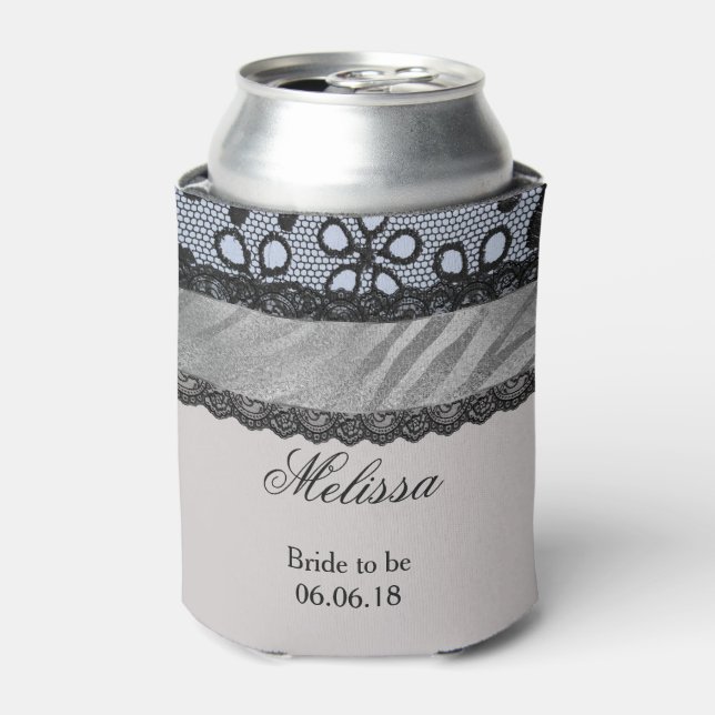 Grey and Blue Faux black lacy Can Cooler (Can Front)