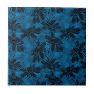 Grey and blue floral pattern. ceramic tile