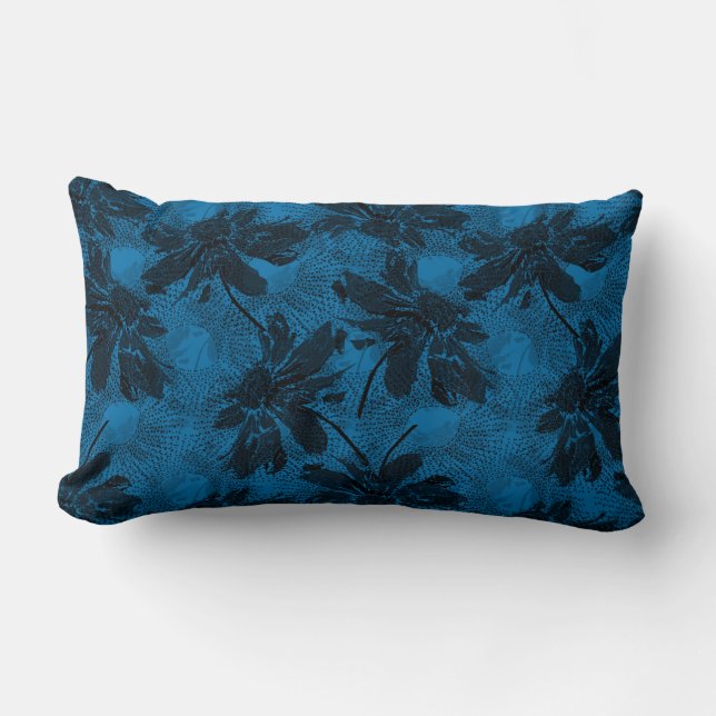 Grey and blue floral pattern. lumbar cushion (Front)