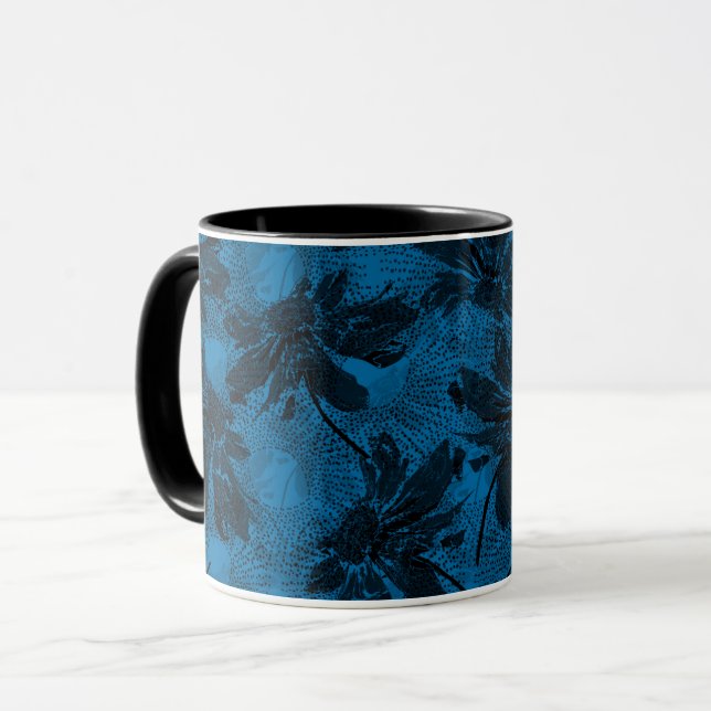 Grey and blue floral pattern. mug (Front Left)