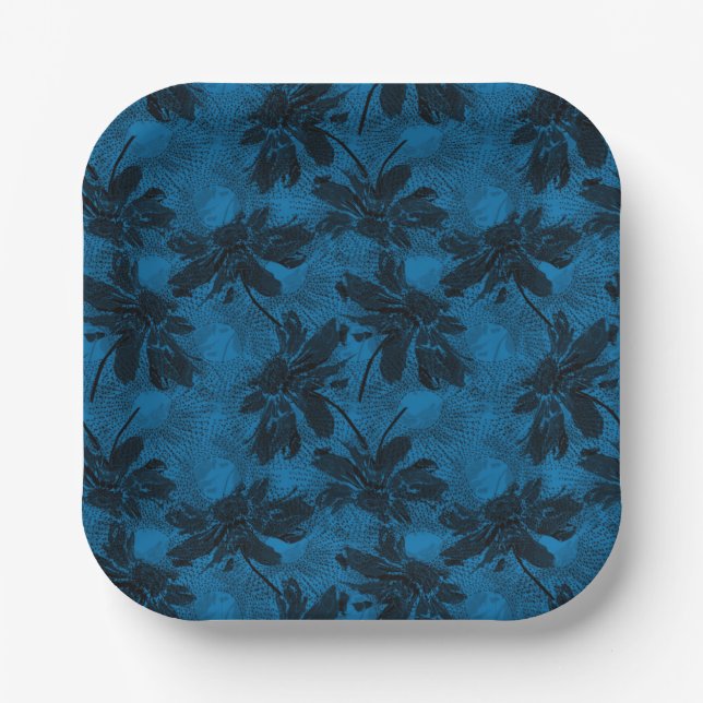 Grey and blue floral pattern. paper plate (Front)
