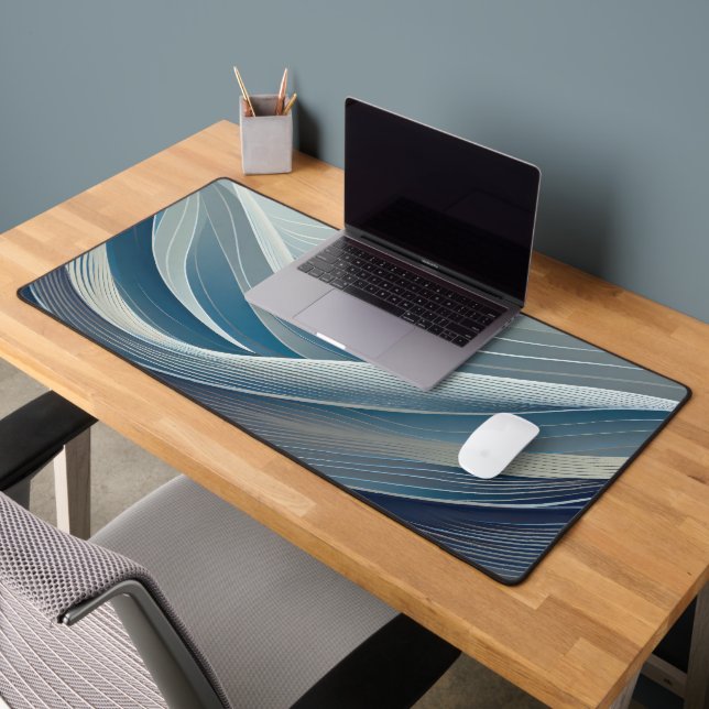 Grey and blue flowing lines  desk mat (Office 2)
