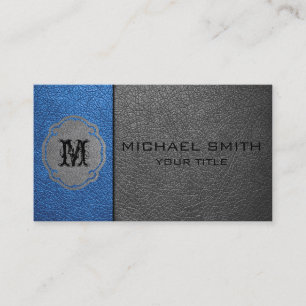 Grey and Blue Leather Business Card