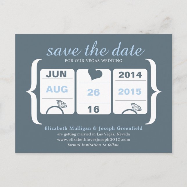Grey and Blue Machine Wedding Save the Date Announcement Postcard (Front)