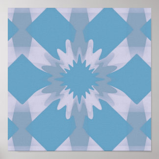Grey and Blue Mid Century Modern Floral Poster