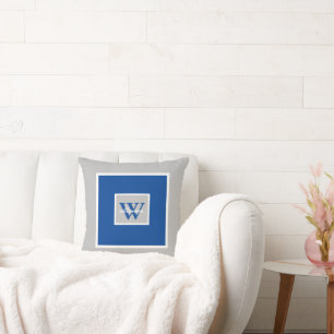 Grey and Blue Modern Simple Initial and Name Cushion
