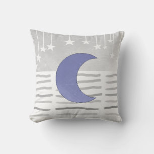 Grey and Blue Moon and Stars Pillow
