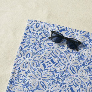 Grey and blue openwork lace pattern vintage beach towel