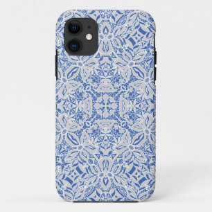 Grey and blue openwork lace pattern vintage iPhone 11 case