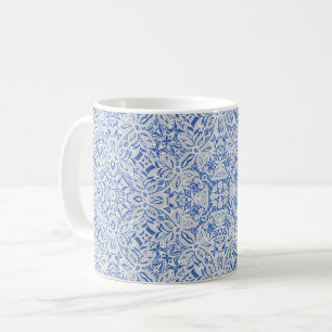 Grey and blue openwork lace pattern vintage coffee mug