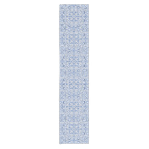 Grey and blue openwork lace pattern vintage short table runner