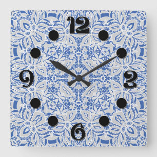 Grey and blue openwork lace pattern vintage square wall clock