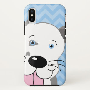 Grey and Blue Pit Bull Cartoon Cute Dog Phone Case