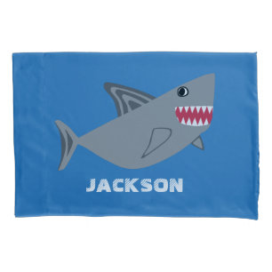 Grey and Blue Shark Kids Personalised Fish Pillowcase