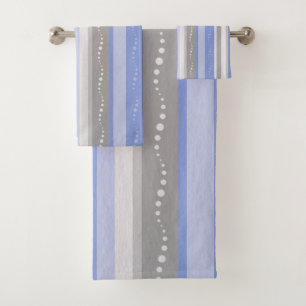Grey And Blue Stripes Bath Towel Set