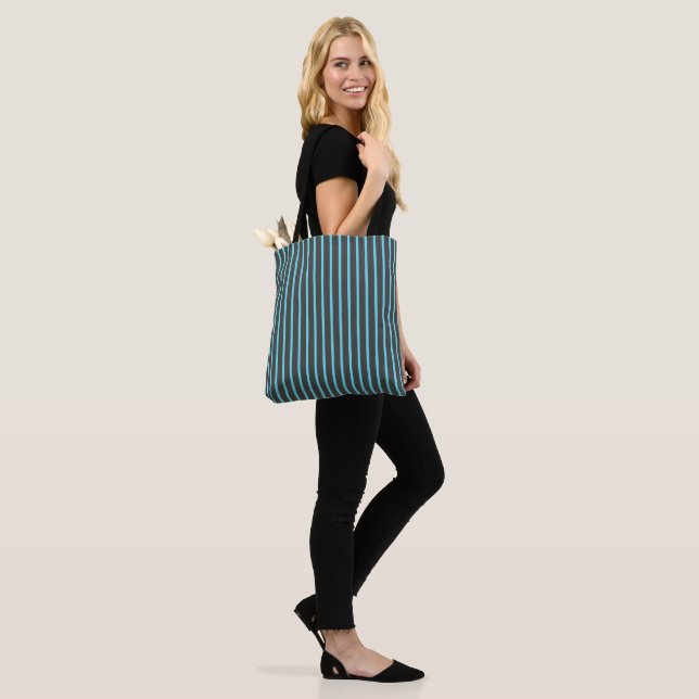 Grey and Blue Stripes Tote Bag (On Model)