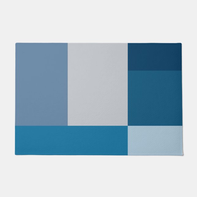 Grey And Blues Colour Block Print Doormat (Front)
