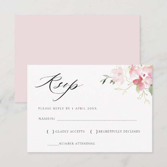 grey and blush pink floral RSVP card (Front/Back)