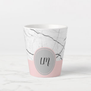 Grey and Blush White Marble Personalised Latte Mug