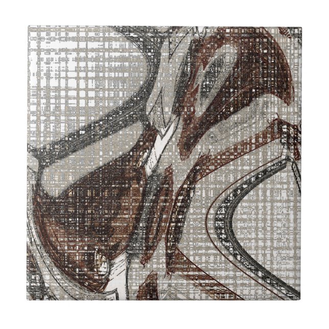 Grey and Brown Abstract Art Ceramic Tile (Front)