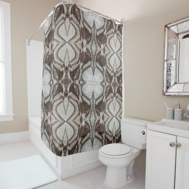 Grey and Brown Abstract Art Shower Curtain (In Situ)