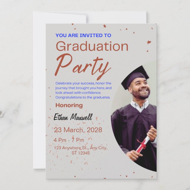 Grey and Brown Minimalist Graduation Party Invit Invitation (Front)