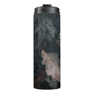 Grey and brown withered leaves thermal tumbler