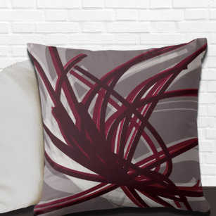 Grey and Burgundy Artistic Abstract Ribbons Cushion