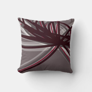 Grey and Burgundy Artistic Abstract Ribbons Throw  Cushion
