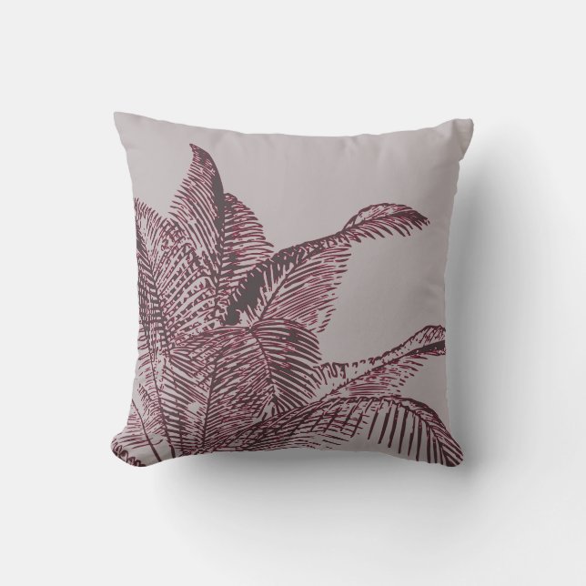 Grey and Burgundy Botanical | Palm Cushion (Front)