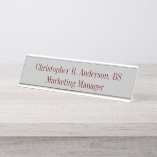 Grey and Burgundy  Professional Modern Classy Desk Name Plate