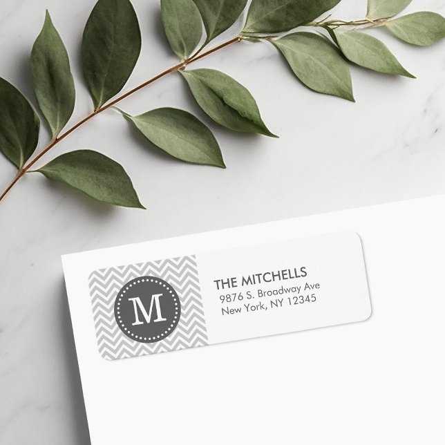 Grey and Charcoal Chevron Monogram Return Address Label (Creator Uploaded)
