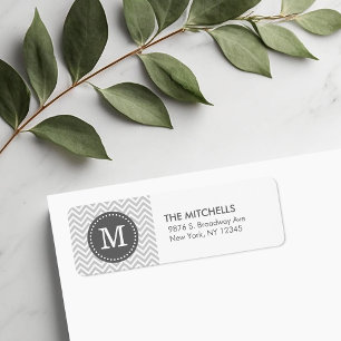 Grey and Charcoal Chevron Monogram Return Address Return Address Label