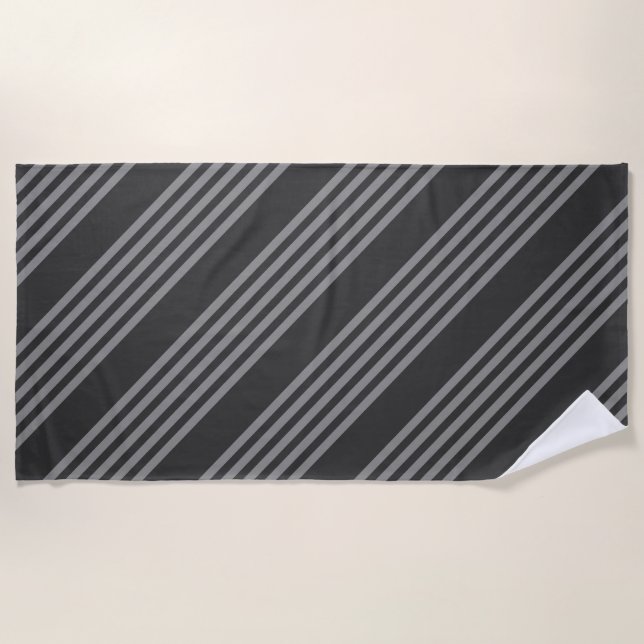 Grey and charcoal five stripes pattern beach towel (Front)