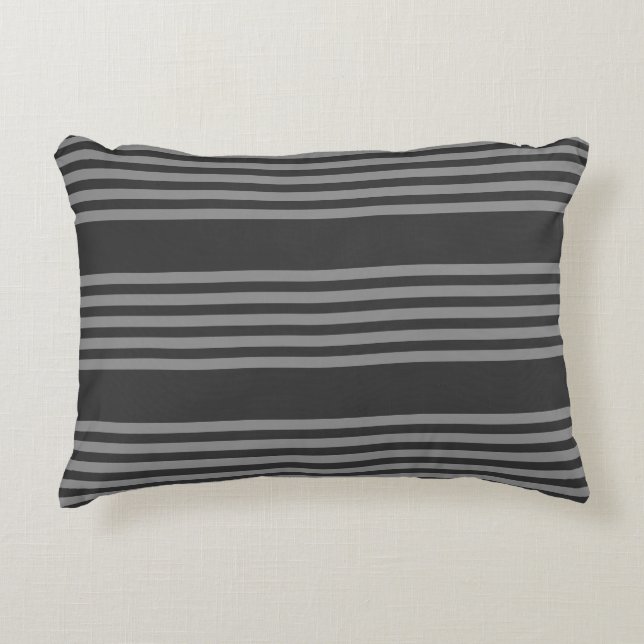 Grey and charcoal five stripes pattern decorative cushion (Front)