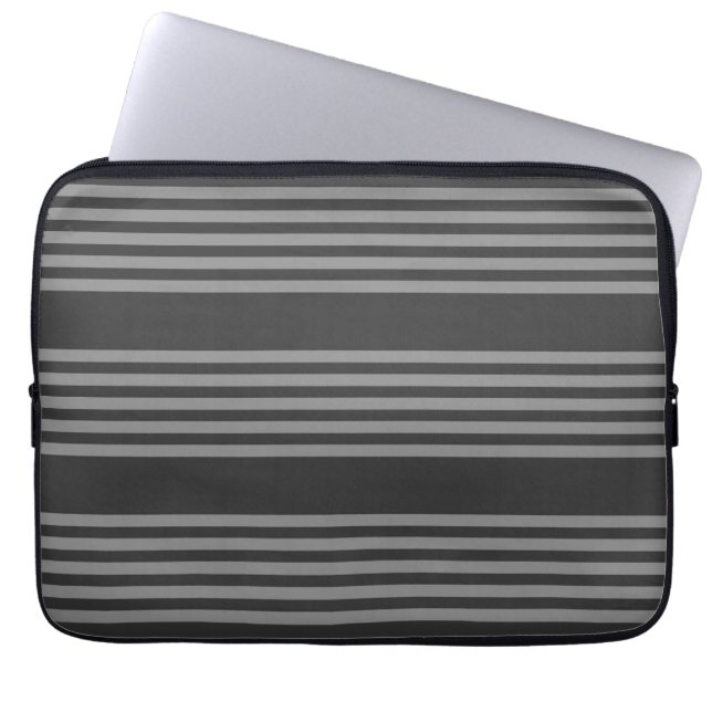 Grey and charcoal five stripes pattern laptop sleeve (Front)