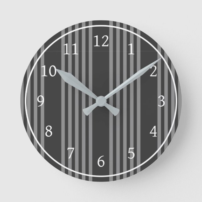Grey and charcoal five stripes pattern round clock (Front)