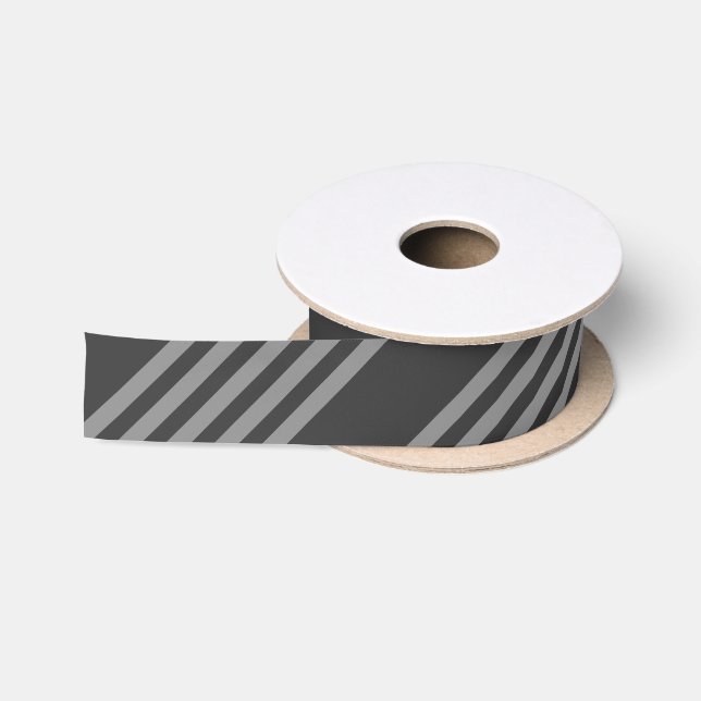 Grey and charcoal five stripes pattern satin ribbon (Spool)