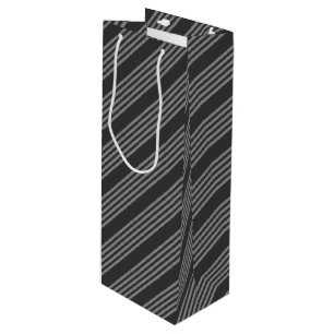 Grey and charcoal five stripes pattern wine gift bag