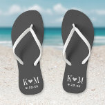 Grey and Charcoal Modern Wedding Monogram Thongs<br><div class="desc">Custom printed flip flop sandals personalised with a cute heart and your monogram initials and wedding date. Click Customise It to change text fonts and colours or add your own images to create a unique one of a kind design!</div>