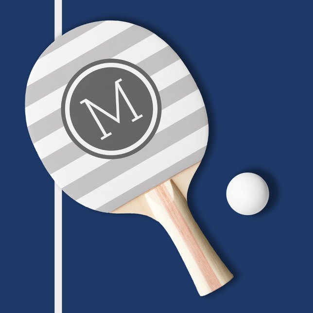 Grey and Charcoal Preppy Stripes Monogram Ping Pong Paddle (Creator Uploaded)