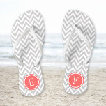 Grey and Coral Chevron Monogram Thongs<br><div class="desc">Custom printed flip flop sandals with a stylish modern chevron pattern and your custom monogram or other text in a circle frame. Click Customise It to change text fonts and colours or add your own images to create a unique one of a kind design!</div>