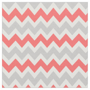 Grey and Coral Modern Chevron Fabric