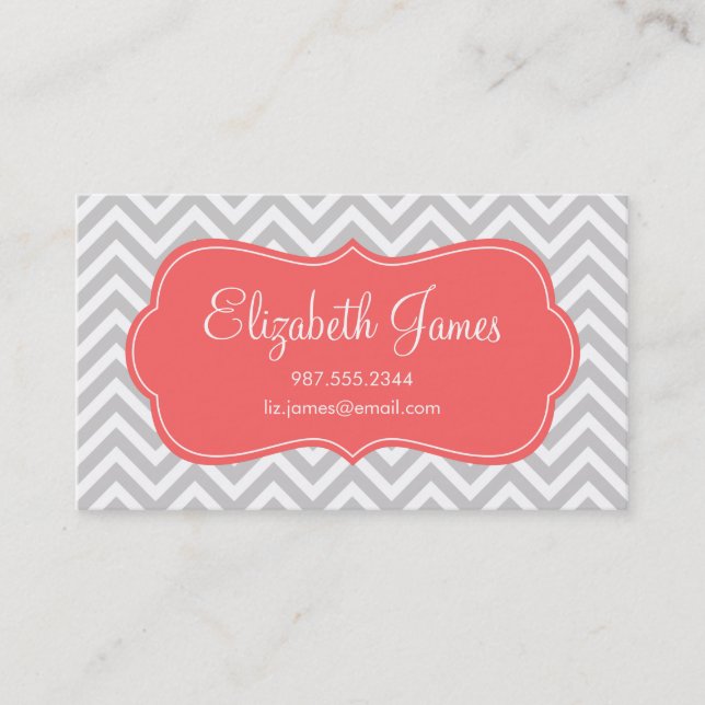 Grey and Coral Modern Chevron Stripes Appointment Card (Front)