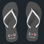 Grey and Coral Modern Wedding Monogram Thongs<br><div class="desc">Custom printed flip flop sandals personalised with a cute heart and your monogram initials and wedding date. Click Customise It to change text fonts and colours or add your own images to create a unique one of a kind design!</div>