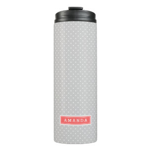 Grey and Coral Tiny Dots Monogram Thermal Tumbler