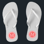 Grey and Coral Tiny Dots Monogram Thongs<br><div class="desc">Custom printed flip flop sandals with a cute girly polka dot pattern and your custom monogram or other text in a circle frame. Click Customise It to change text fonts and colours or add your own images to create a unique one of a kind design!</div>
