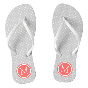 Grey and Coral Tiny Dots Monogram Thongs
